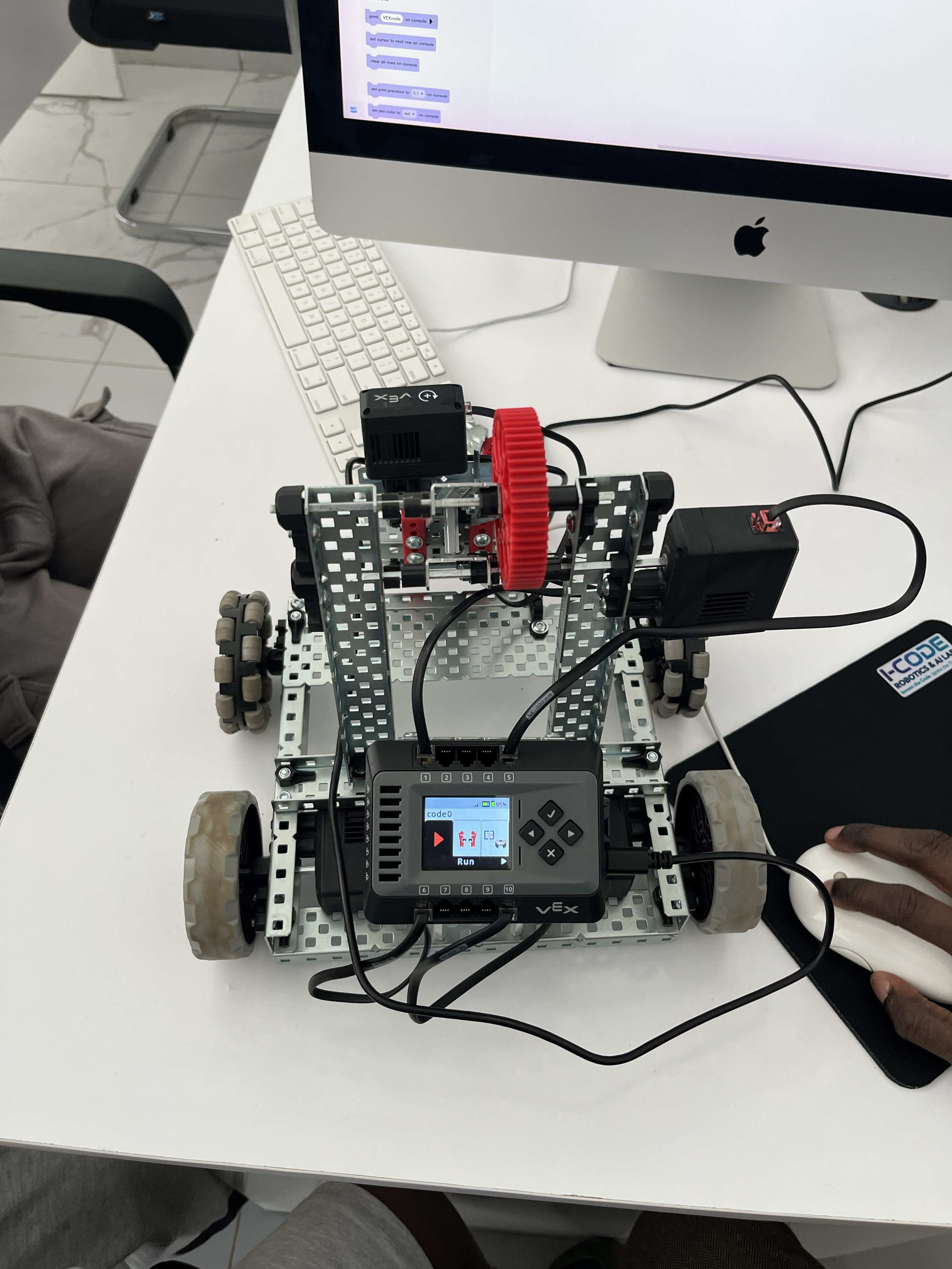 VEX EXP robot connected and running code at the lab